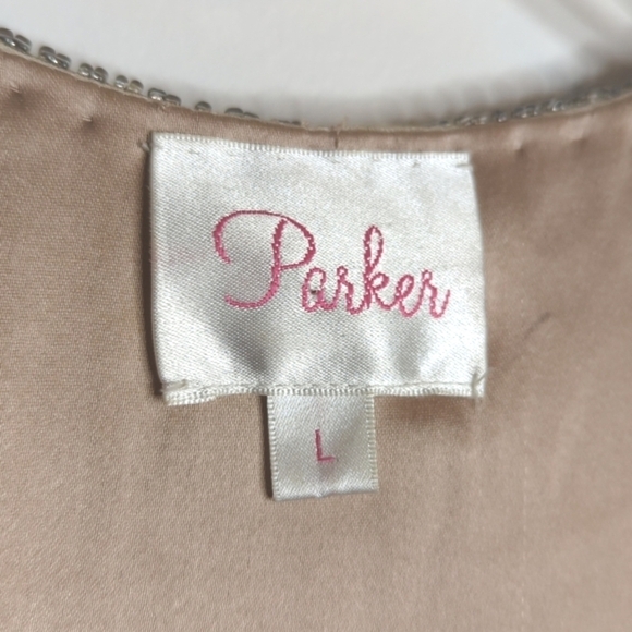 Parker 100% Silk Sleeveless Gold Sequin Fully Lined Mini Dress Nude L - Picture 4 of 15